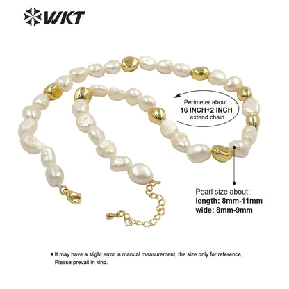 WT-JN221 Gorgeous Fashion Natural Freshwater Pearl Choker Necklace 16 Inch Long Women Irregular Pearl Beads Necklace for Wedding