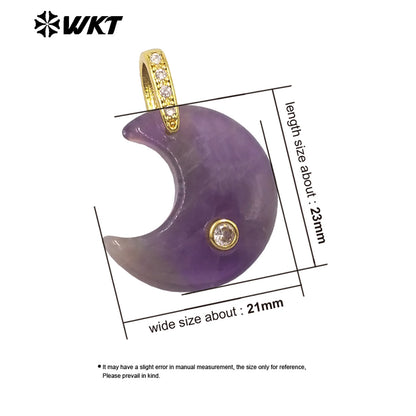 WT-P2112 Factory Wholesale Various Natural Gemstones And Zircon Moon Shape Gold Pendants As Lady Sweet Earrings Findings