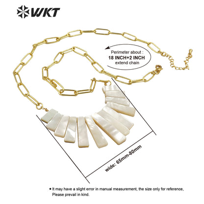 WT-JN148 WKT New Design Women Handmade Assemble Natural Abalone Shell Statement Necklace White Shell Link Chain Pendant Necklace