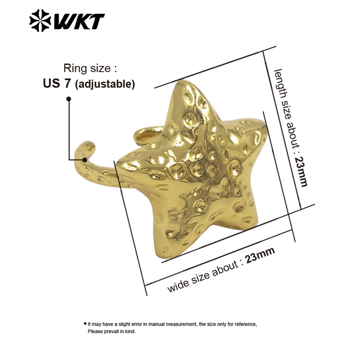 WT-R596 Exquisite Pretty Metal Gold Plated Yellow Brass Star Shape Adjustable Rings As Friends New Years Jewelry Gifts