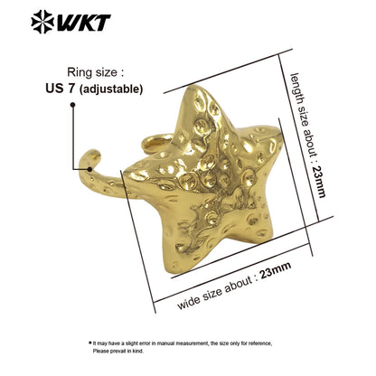 WT-R596 Exquisite Pretty Metal Gold Plated Yellow Brass Star Shape Adjustable Rings As Friends New Years Jewelry Gifts