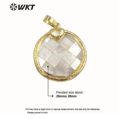 WT-JP351 WKT Classic Vintage Hot Selling Natural Shell Round Shaped Luxury Scallop Necklace Pendants