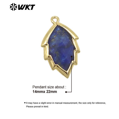 WT-P1990 Simple and Small Natural Multi-Type Gemstone 18K Gold Plated Delicate Leaf Shape Pendant Unisexes Jewelry DIY Necklace