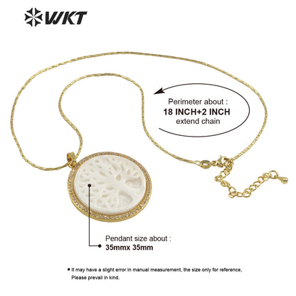 WT-MN981 New 16 Inch Micropaved Natural Shell & Zircon Chain Necklace for Lady Tiny Prong Setting Necklace