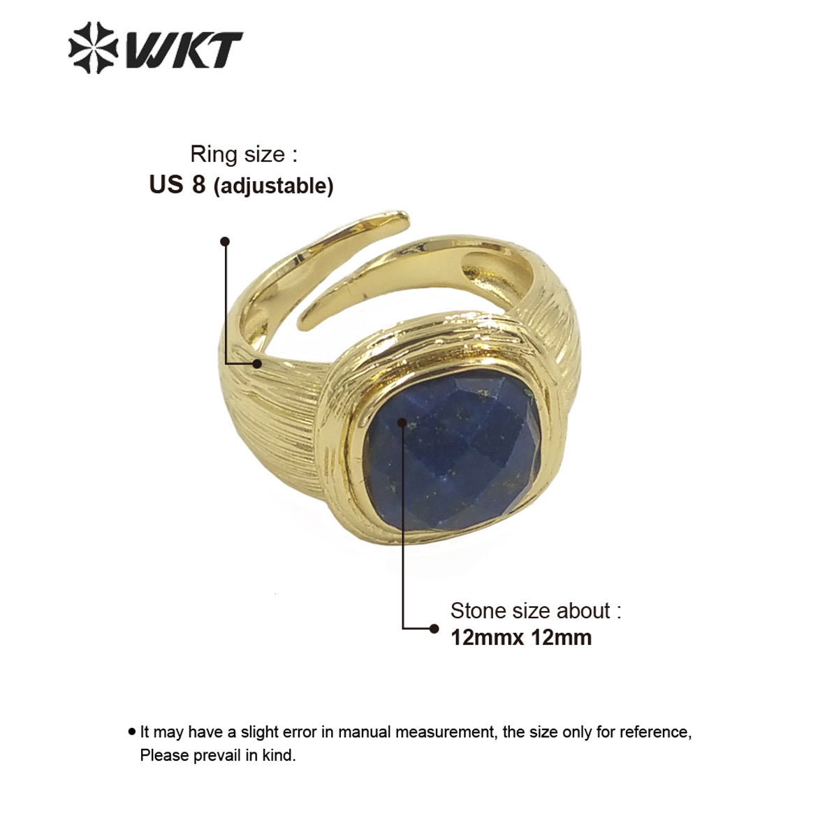 WT-R455 New Design Satin Finished Simple Stone Women Ring 18k Gold Plated square Stone Gemstone Party Ring