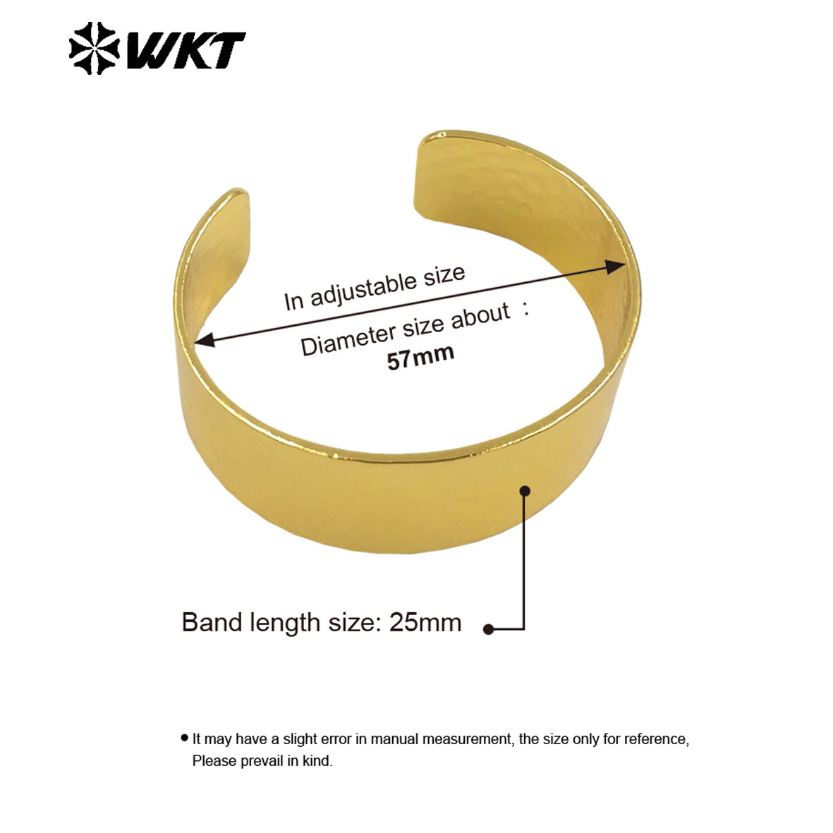 WT-B678 High Quality Wholesale Punk-Style 18K Gold Plated Natural Yellow Brass Simple Wide Smooth Adjustable Unisex Bracelet