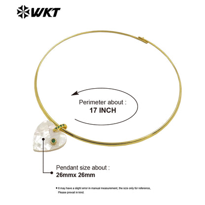 WT-JN387 Minimalism Design White Shell And Zircon Heart Shape Pendant Necklace Choker As Female Party Decorative Jewelry