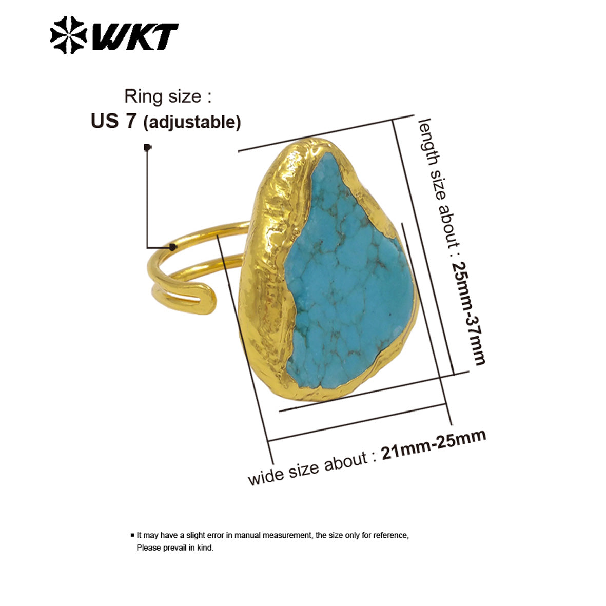 WT-R578 Factory Wholesale 18K Gold Plated Natural Green Turquoise Stone Geometric Shape Adjustable Ring As Friend Gift