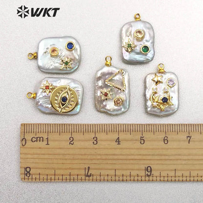 MP134 Newest High Quality Diversified Patterns Micro Pave Rectangular Pendant Sparkling Lady Jewelry Freshwater Pearl Pendant