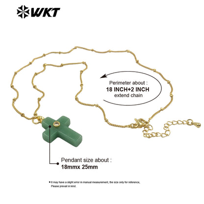 WT-N1533 Popular Sale Gold Chain With Colorful Natural Gemstones Cross Shape Charms Necklaces As Women Daily Wearing Jewelry