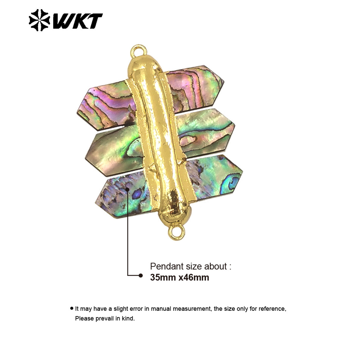 WT-PC010 Wholesale Double Point Natural Abalone Shell Jewelry Finding Connectors for Necklace Charms