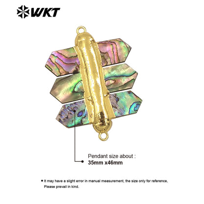 WT-PC010 Wholesale Double Point Natural Abalone Shell Jewelry Finding Connectors for Necklace Charms