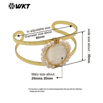 MPB132 Wholesale Religious Gold Plated Double Layers Hand Carved Shell And Pearl Adjustable Bangles As Ladies Party Present
