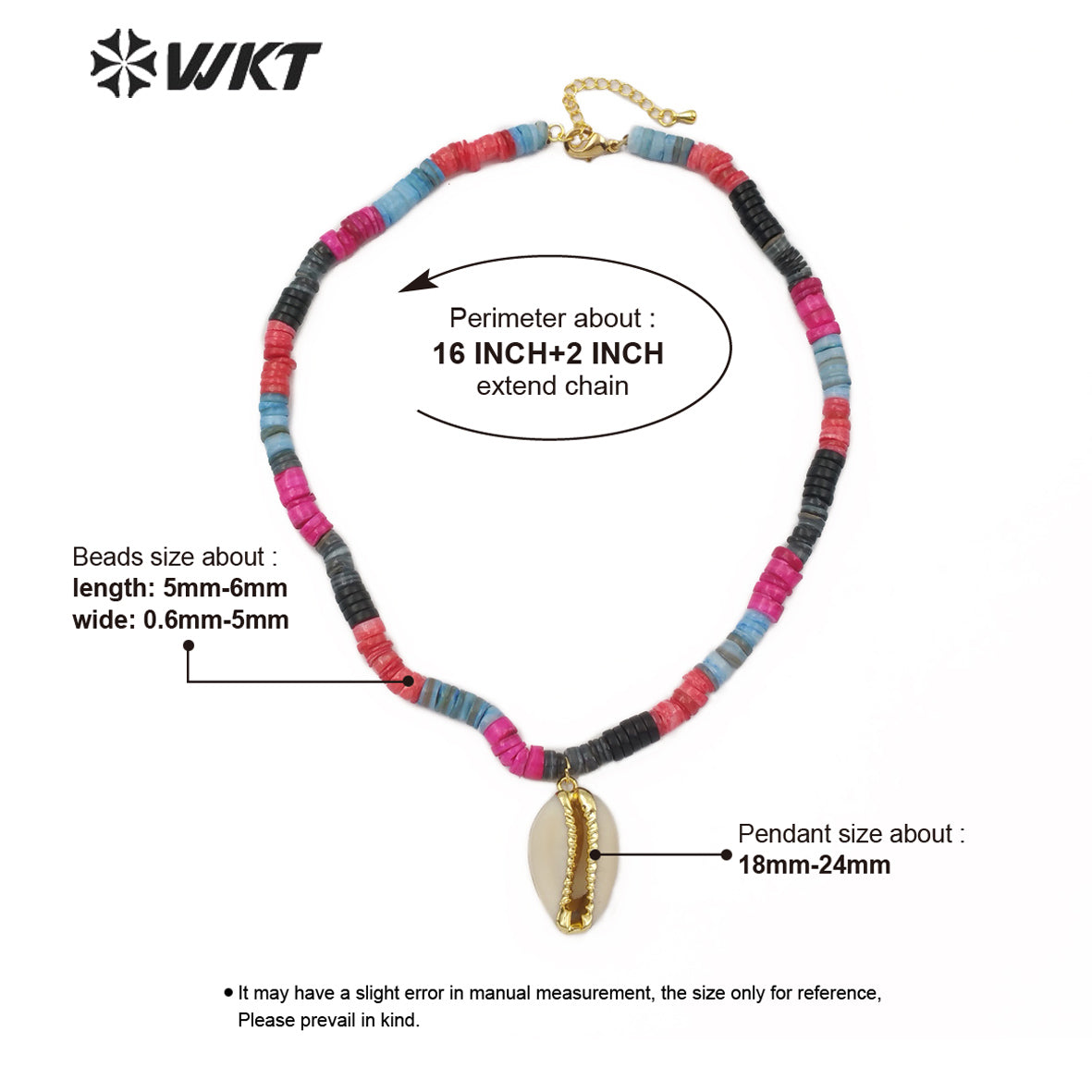 WT-N1160 Cowrie Shell Necklace Multi Color Stones Beaded Ornaments Cowry Shell Pendant Neck Sea Shell Jewelry