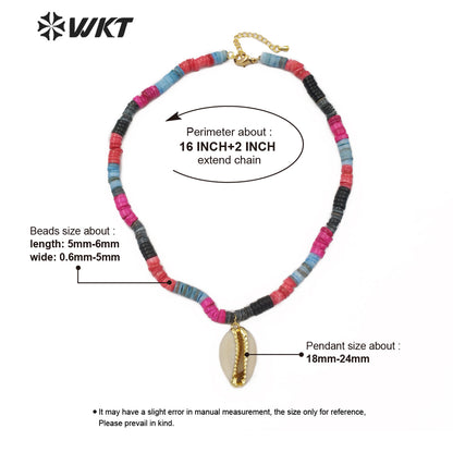 WT-N1160 Cowrie Shell Necklace Multi Color Stones Beaded Ornaments Cowry Shell Pendant Neck Sea Shell Jewelry