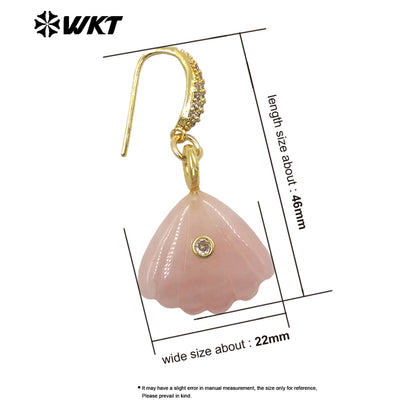 WT-E820 Wonderful Exquisite Natural Gemstones Carved Shell Shape Gold Little Earrings For Women Summer Vacation Wearing