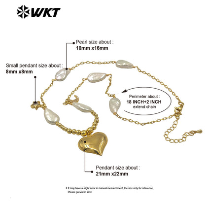WT-JN320 New Sales Natural Freshwater Pearl Necklace With Gold Plated Heart Moon Star Charms Beautiful Jewelry Romantic Style