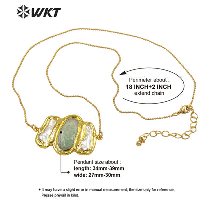 WT-JN136 Wholesale New Triple Stone Statement Necklace 18 Inch Long Gold Pearl and Stone Mix Birthday Gift Women Necklace