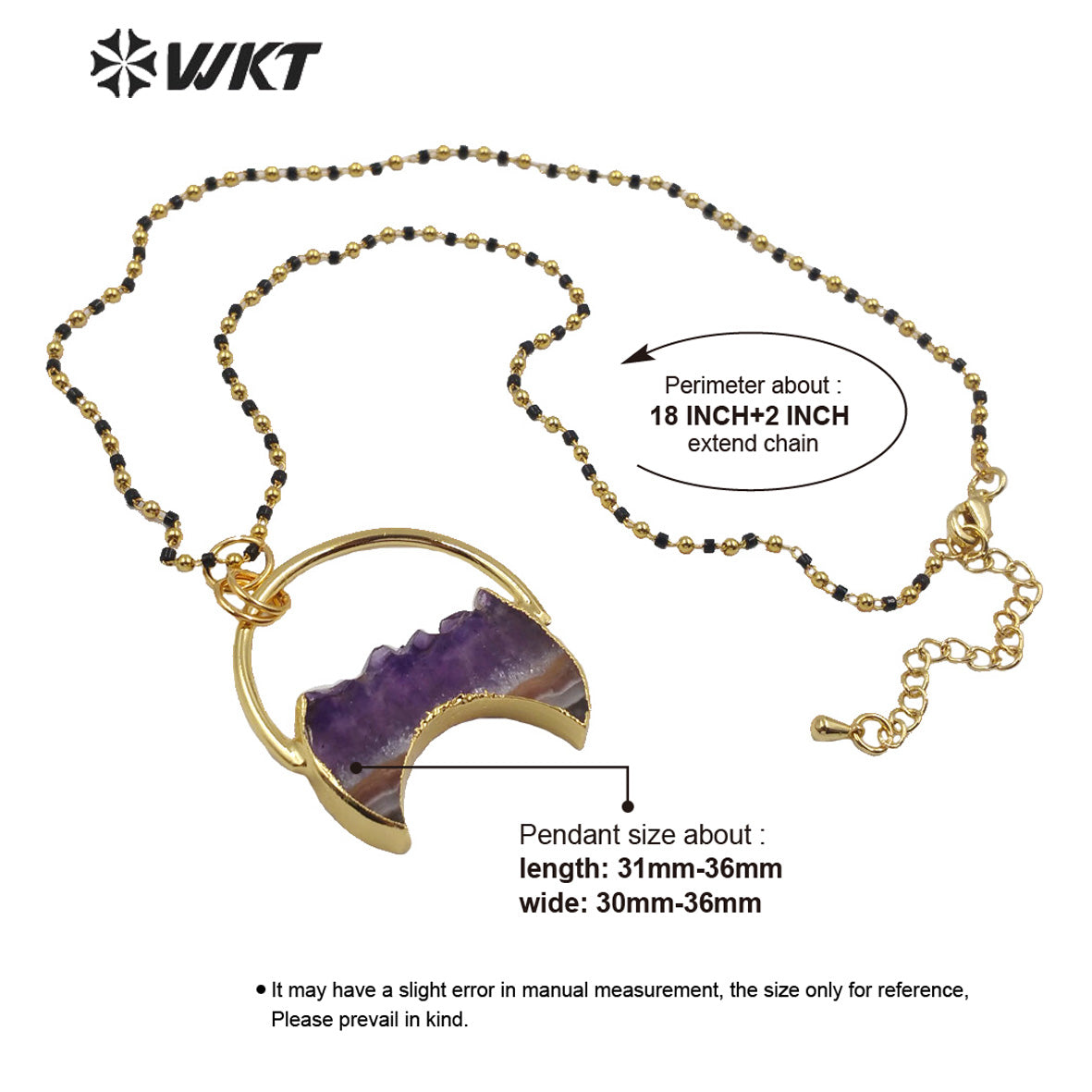 WT-N1219 New Popular Crescent Amethyst Necklace Multicolor Beads Necklace Stylish Natural Amethyst Necklace