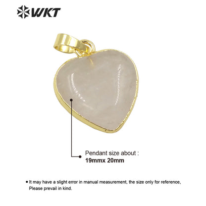 WT-P1700 Wholesale Lady Lovely Natural Gemstone Small Heart Pendant Gold Electroplated Rose Quartz 20mm Gold Stone Heart Charms