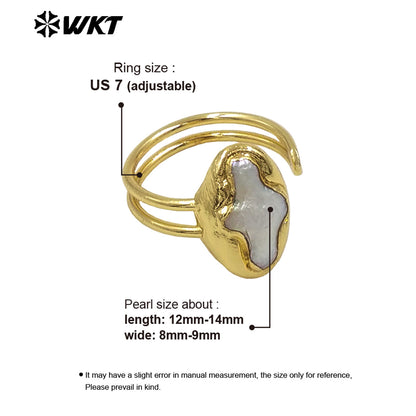 WT-MPR126 Hot Sales Natural Freshwater Pearl Ring With Gold Plated Open Size Cross Shape Elegant Style for Valentine's Day Gift