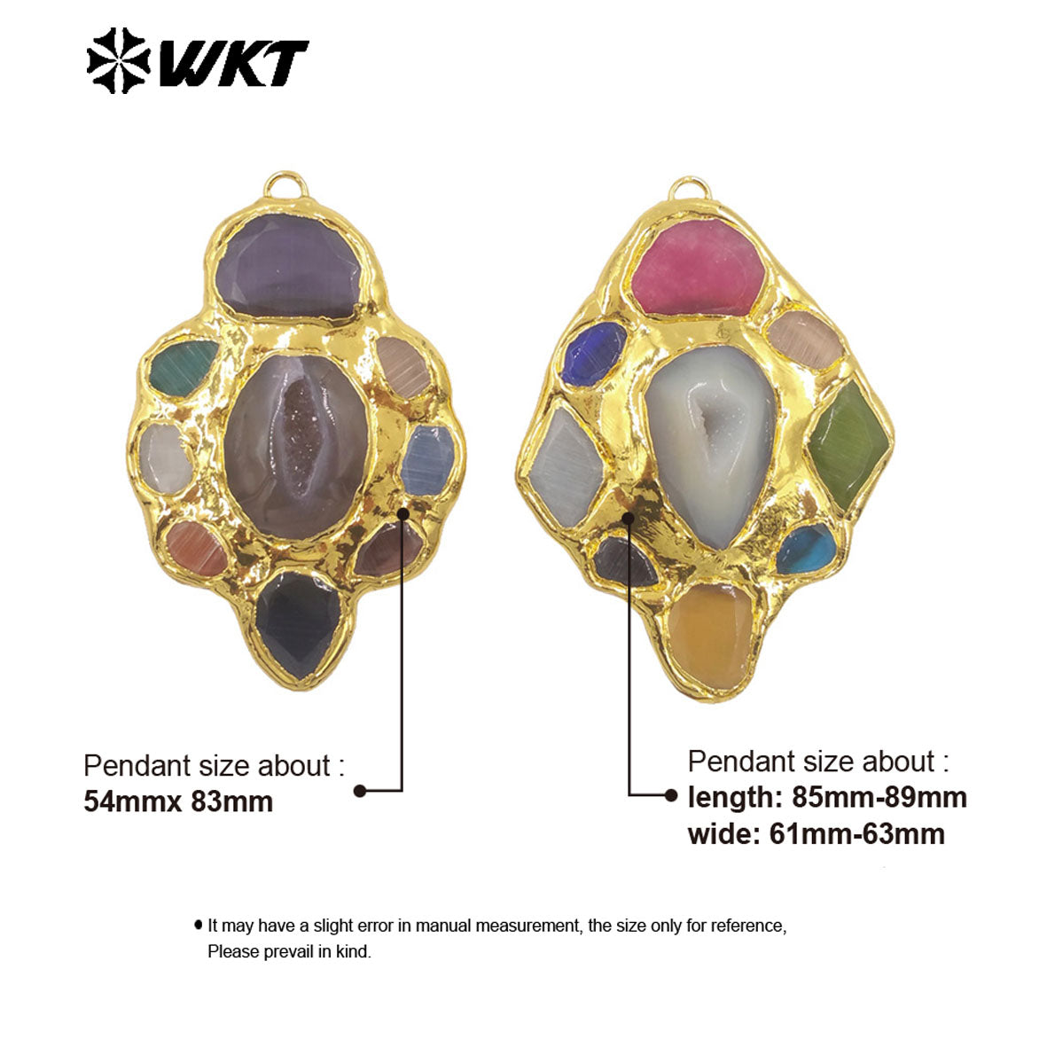 WT-P2009 Newest Design Gorgeous Multi Natural Gemstones Back Full 18K Gold Plated Charm Pendant For Women Jewelry Making