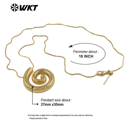 WT-JFN62 New Product Thin Chain Gold Plated Yellow Brass And Zircon Spiral Shape Pendant Necklace As Girls Birthday Gift