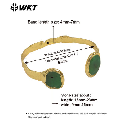 WT-B693 New Arrival Green Australia Chrysoprase Irregular Shape Smooth Stone Cuff Bangle or Armlet Unisex Classic Accessory