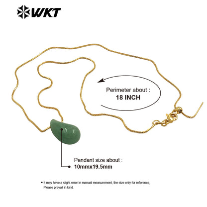 WT-N1483 WKT Wholesale New Design Natural Gemstone Necklace With Gold Color Tiny Chain Waterdrop Shape Female Birthday Jewelry