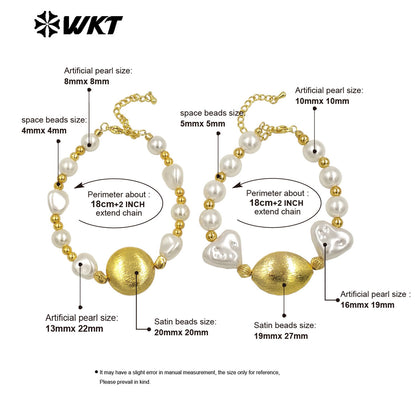 WT-MPB119 New Product Fashion Cute Gold and Silver Artificial Pearl Round and Heart Shaped Bracelets for Friends As Special Gift