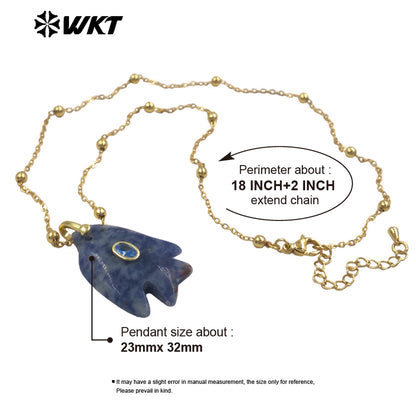 WT-N1511 Ocean Series Bead Chain And Zircon Setting In Natural Gemstones Fish Shape Pendant Necklace As Lady Trendy Matching