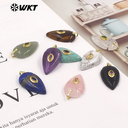 WT-P2144 New Product Colorful Zircon And Natural Gemstones Pointed Waterdrop Shape Gold Pendants For Unique Jewelry Making