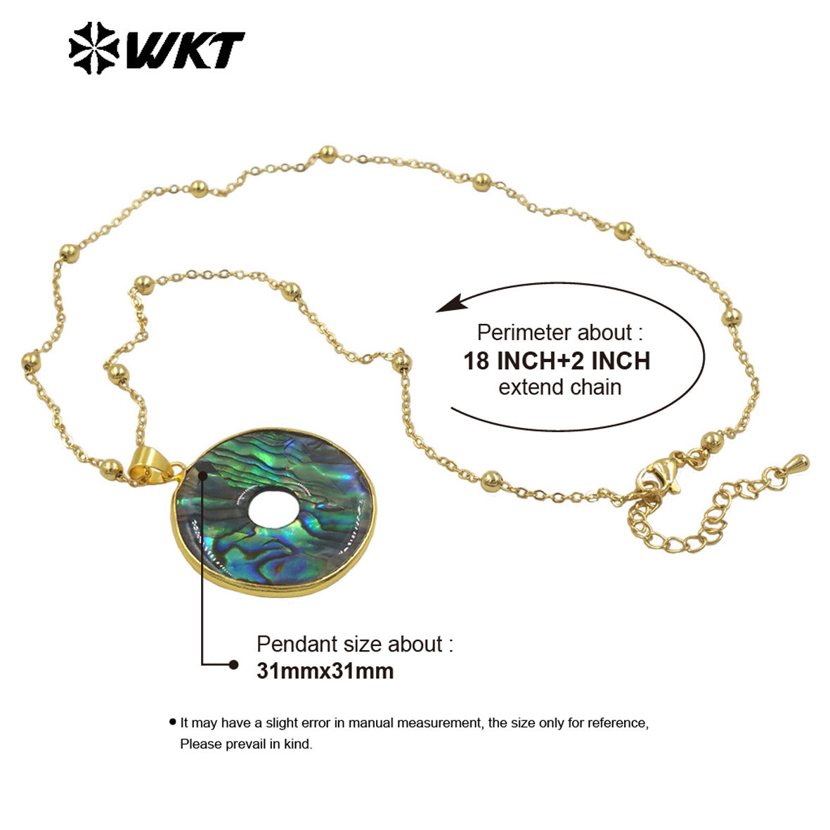 WT-JN313 High Quality Round Natural Abalone Shell Round Coin Necklace With Gold Plated Single Hole Resist Tarnishable