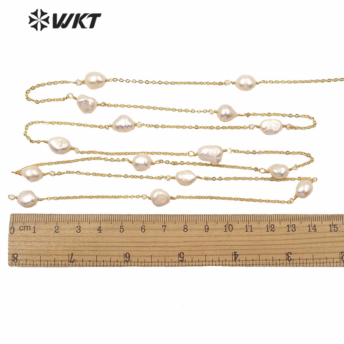 WT-RBC164 Fashion Women Hand Make Natural Freshwater Pearl Chain for Necklace Design 18k Gold Electroplated No Fade Pearl Chain