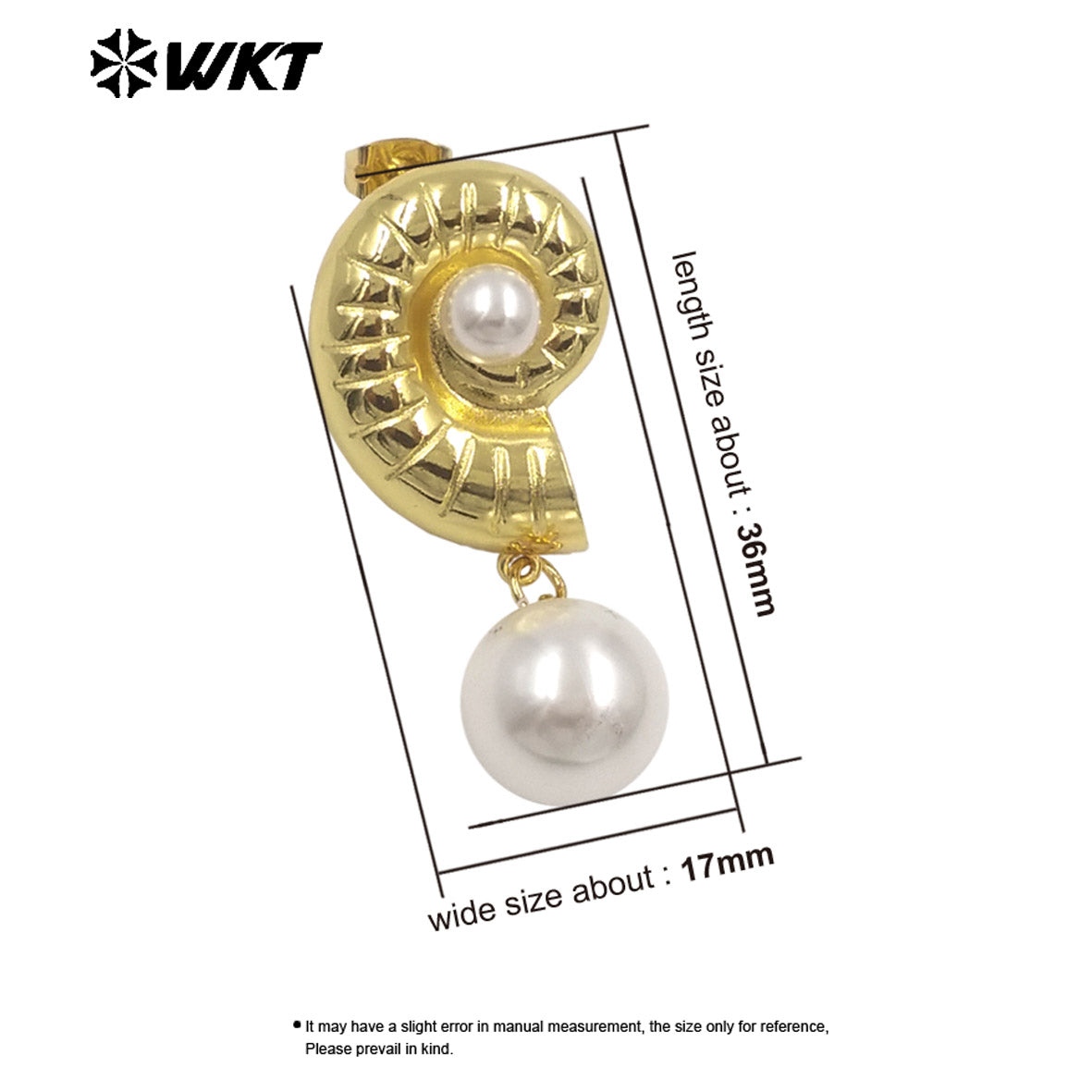 WT-ME132 Fashion Gold And Silver Plated Shell Shape Double Designs Brass With Artificial Pearl Earrings For Women Daily Wearing