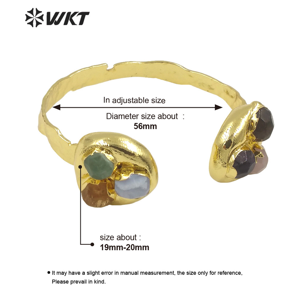 WT-B652 Gorgeous New Designer Style Double Side Stone in Adjustable With 18K Real Gold Plated Multi Gemstone Women Bangle
