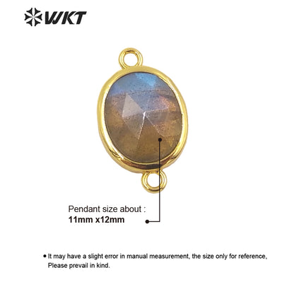 WT-C306 Wholesale Delicate Double Loops Stone Connector Jewelry Findings Chain Faceted Oval Shape Gemstone Charm Pendant