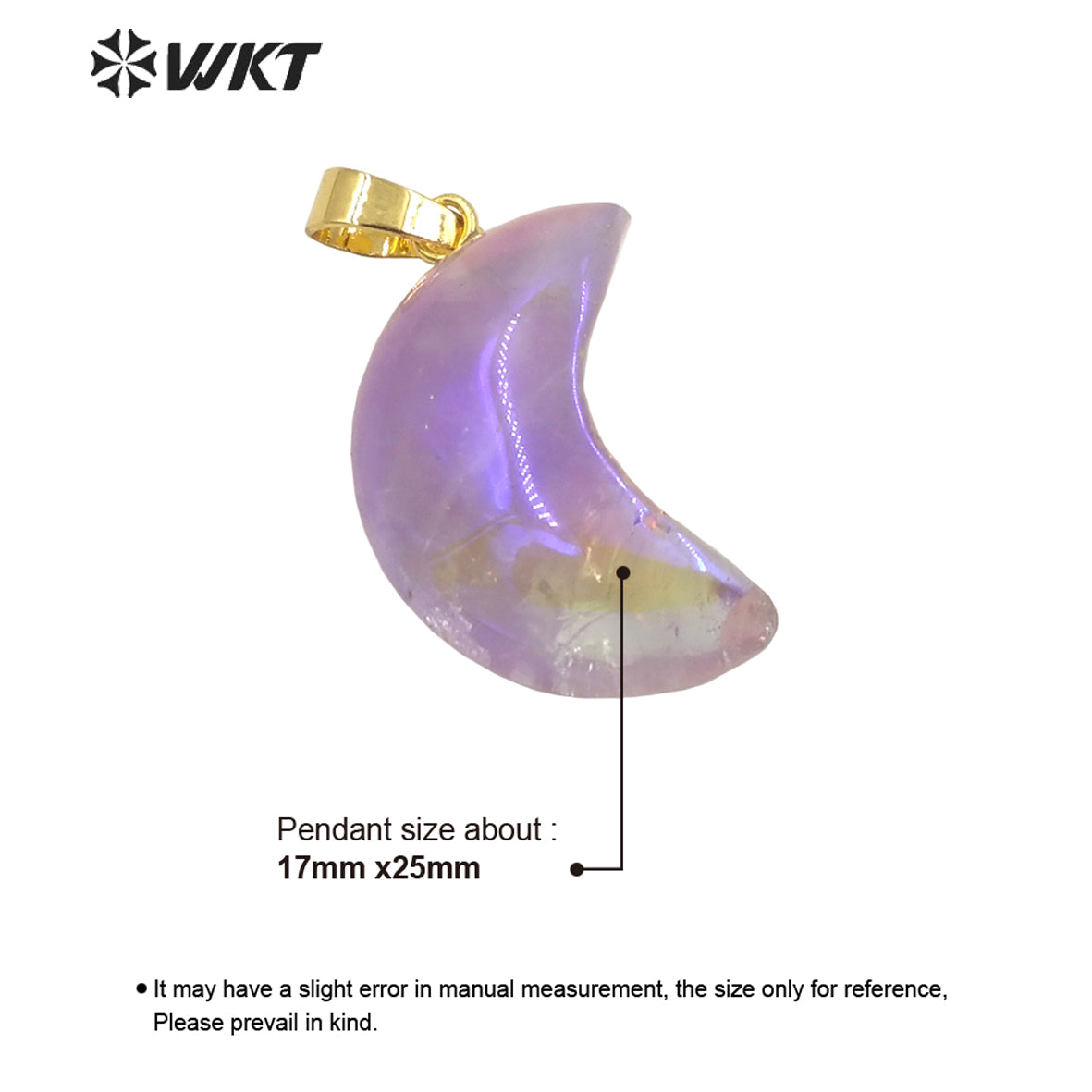 WT-P1708 Wholesale Fashion Elegant Natural Aura Gemstone Half Moon Jewelry Pendant Small Crystal Angel Moon Stone Pendant