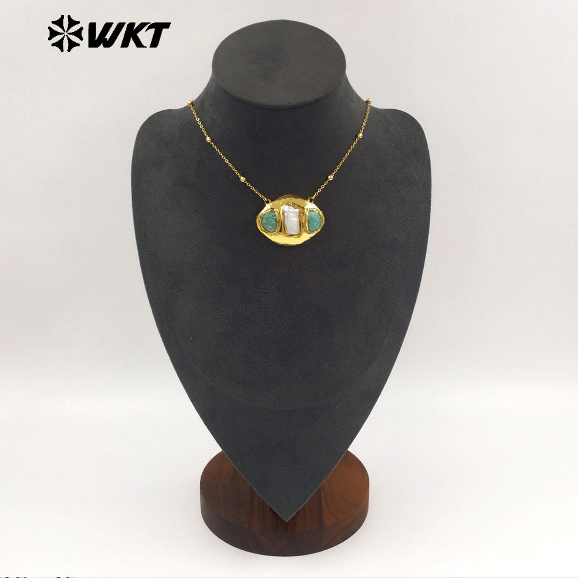 WT-JN403 Delicate Unique 18K Gold Plated Natural Gemstones And Pearl Pendant Necklaces For Girl Party Matching Decorative
