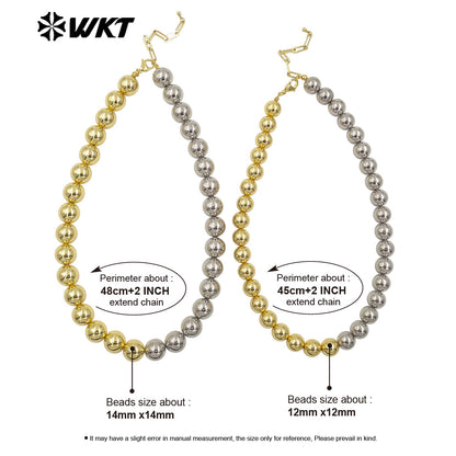 WT-JFN12 Wholesale Fashion 18k Real Gold Plated Double Color Mixsure Design Unique Brass Ball Beads Necklace