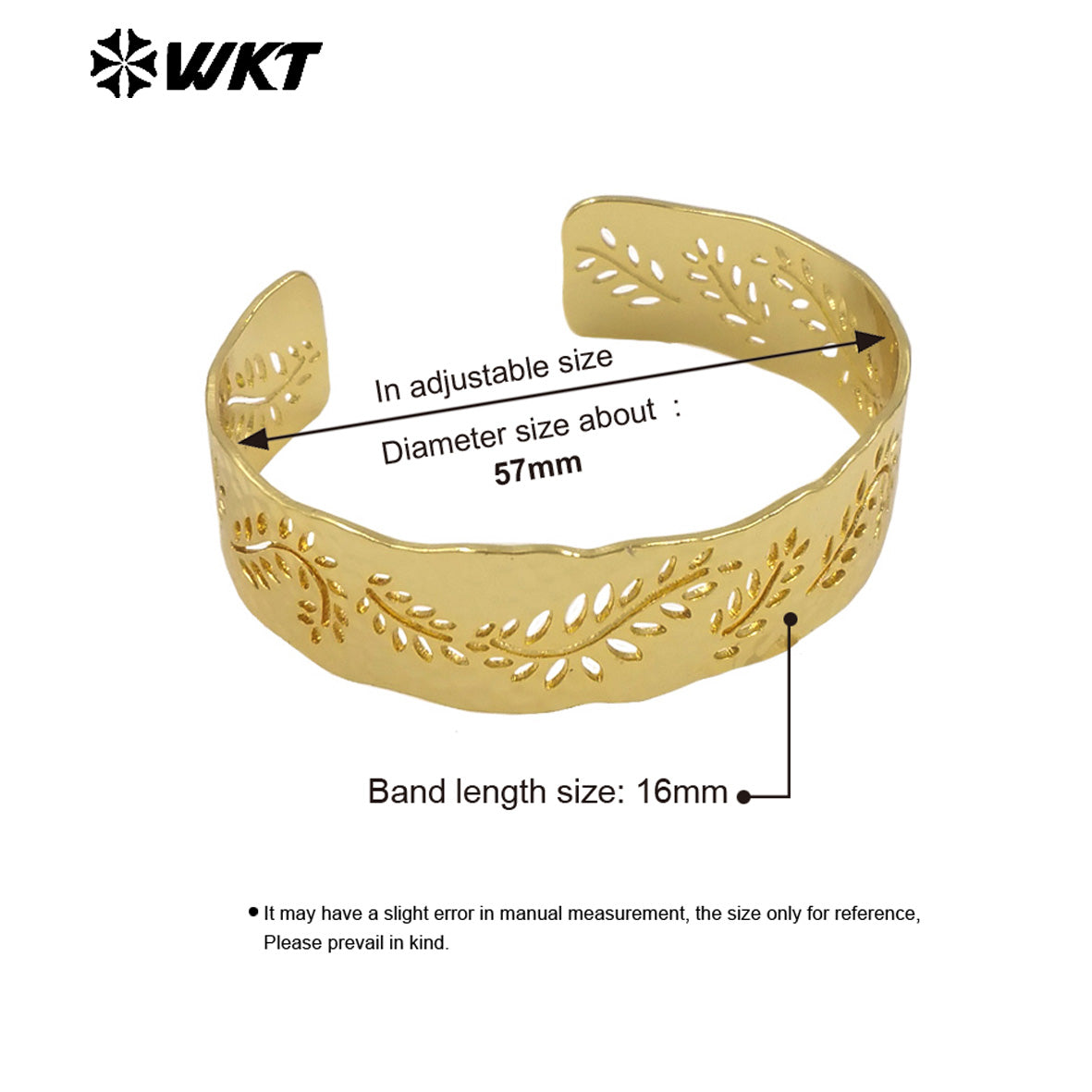 WT-B684 Wholesale Hot Sale Charming 18K Gold Plated Beautiful Leaf Carved Special Grain Design Women's Bracelet As Birthday Gift