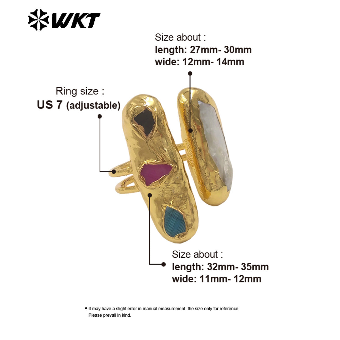 WT-MPR153 Hot Sale Gold Plated Natural Little Agate Stone And Freshwater Pearl Adjustable Rings As Lady Fashion Accessories