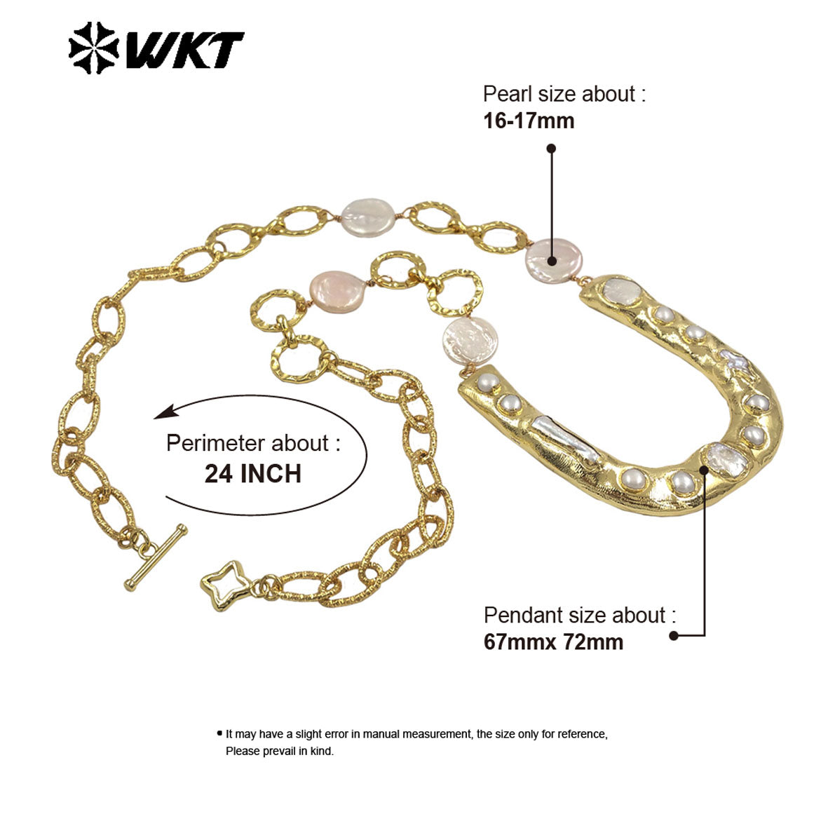 WT-JN368 Luxury Gold Plated Natural Freshwater Pearl Chain And U Shape Big Pendant Necklace For Girls Anniversary Present