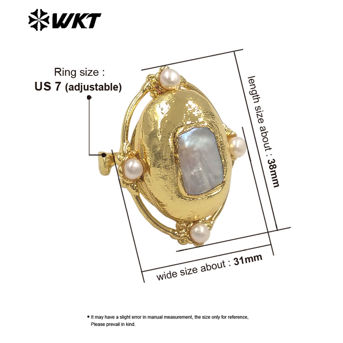 WT-MPR147 Wholesale New Design Unique Style Gold Electroplated Natural Freshwater Pearl Open Size Women Rings For Wedding Gift