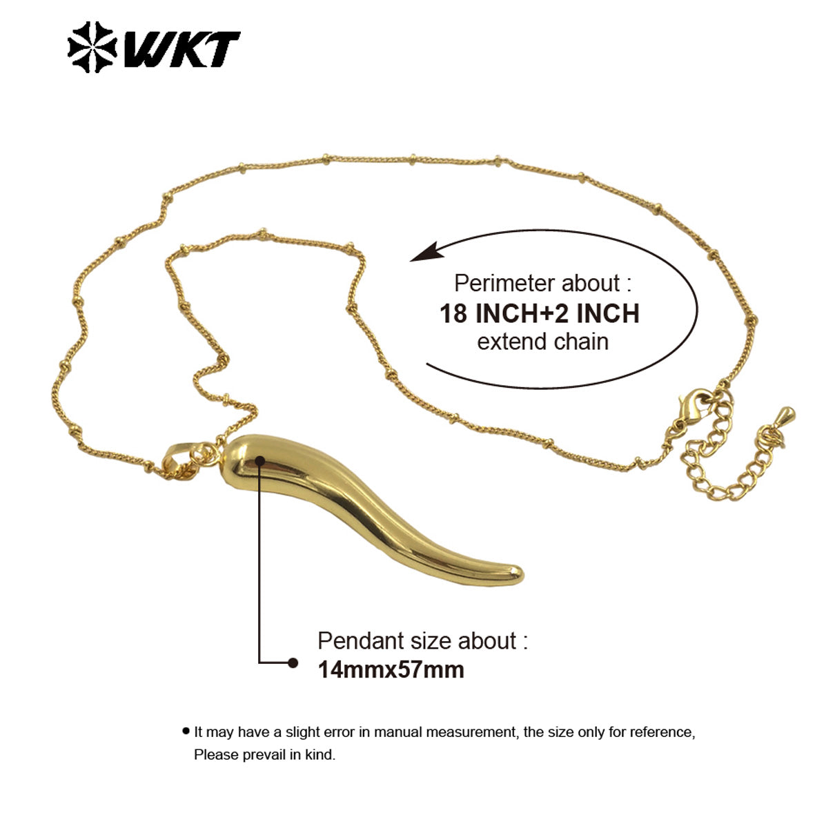 WT-N1480 New Approach Super Hot Long Pepper Horn Necklace With Full Gold Plated Jewelry