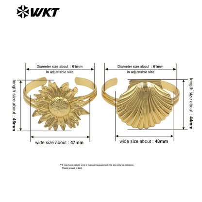 WT-B710 Trendy Lovely Gold Plated Yellow Brass Shell And Flower Shape Metal Bangle For Women Vacation Causal Accessory