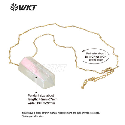 WT-N1390 Amazing Healing Aura Crystal Quartz Point Necklace Simple Hoop Angel Color Stone Hexagon Necklace in Gold