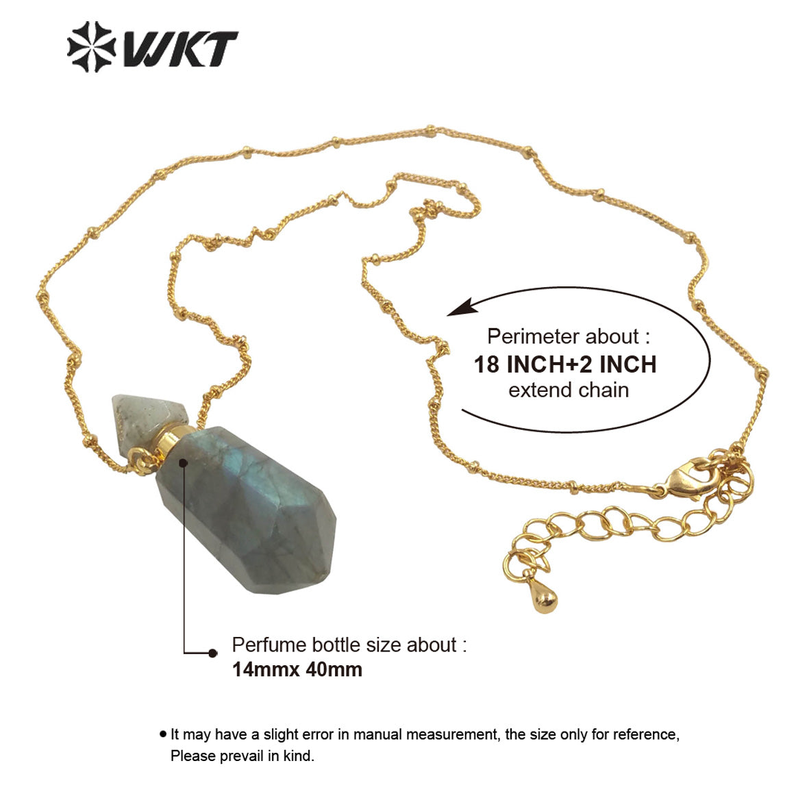 WT-N1355 WKT 2022 Special Natural Stone Labradorite Perfume Bottle Pendant Necklace Noble Style Stone Pendant Women Necklace