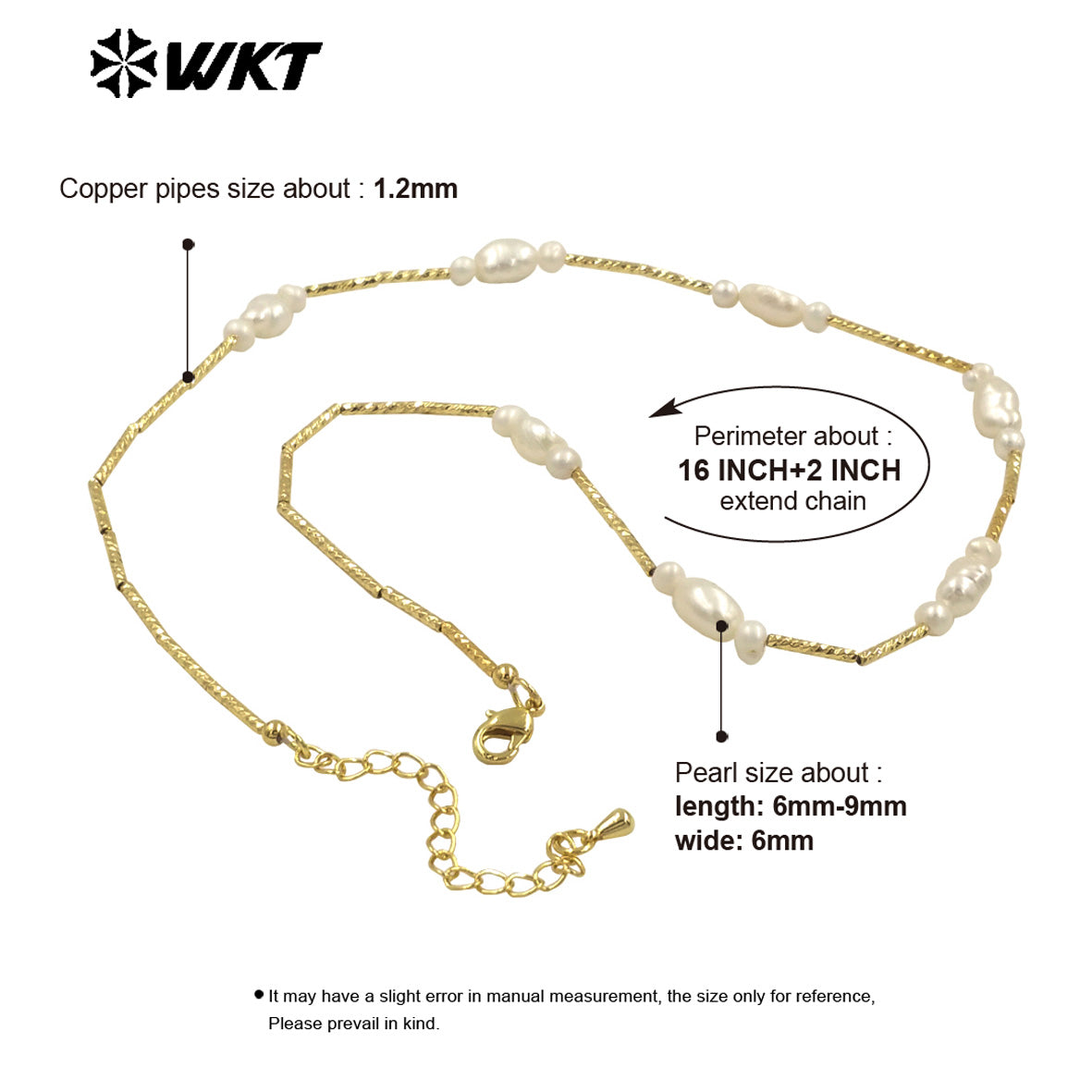 WT-JN279 Elegant Chic Women Hand Strand Made Natural Real Freshwater Pearl Pipe Chain Necklace in 16 Inch Long