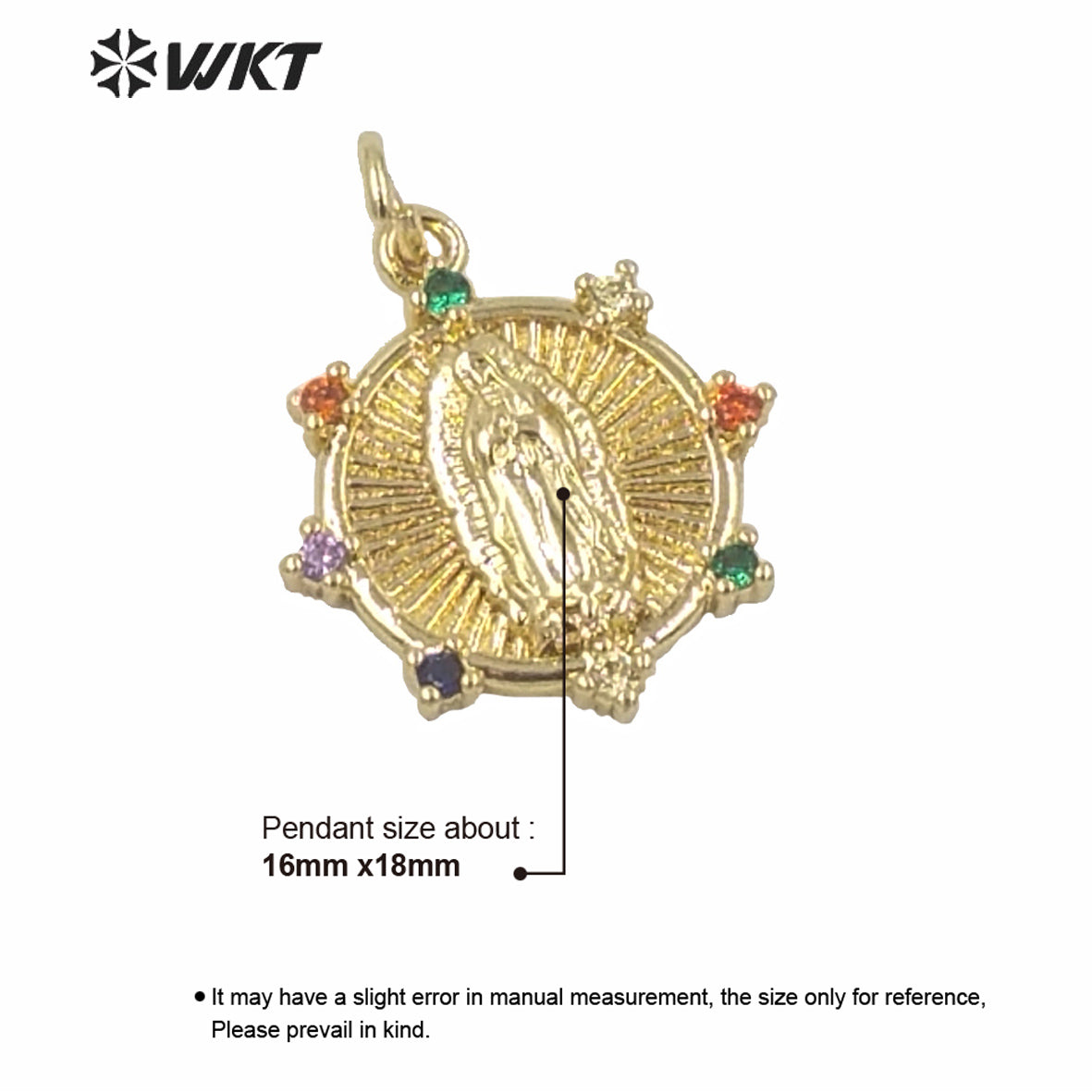 WT-MP149 WKT Women New Gold Electroplated Yellow Brass Metal Casting Mother of Jesus Mary Pendant Christian Religious Pendant